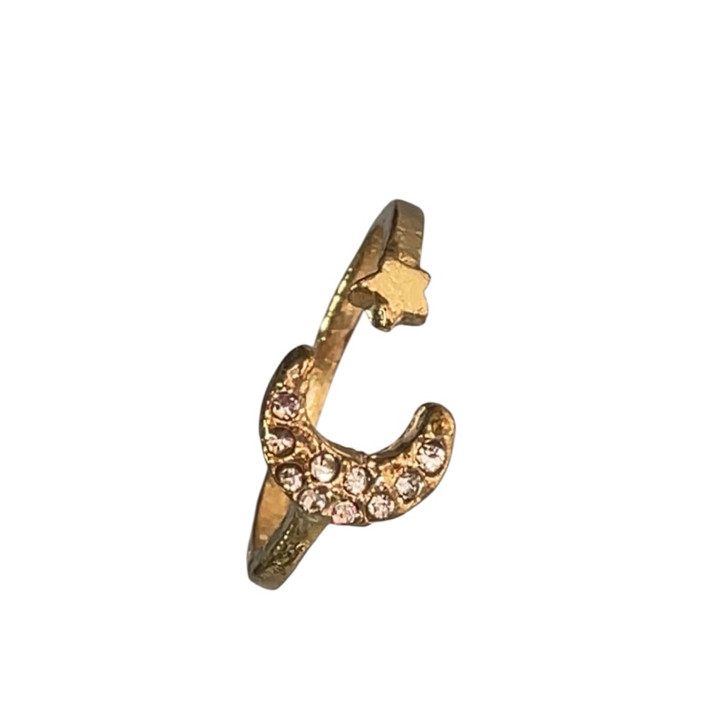Gold Crescent Moon & Star Crystal Ring - Women’s Fashion Ring